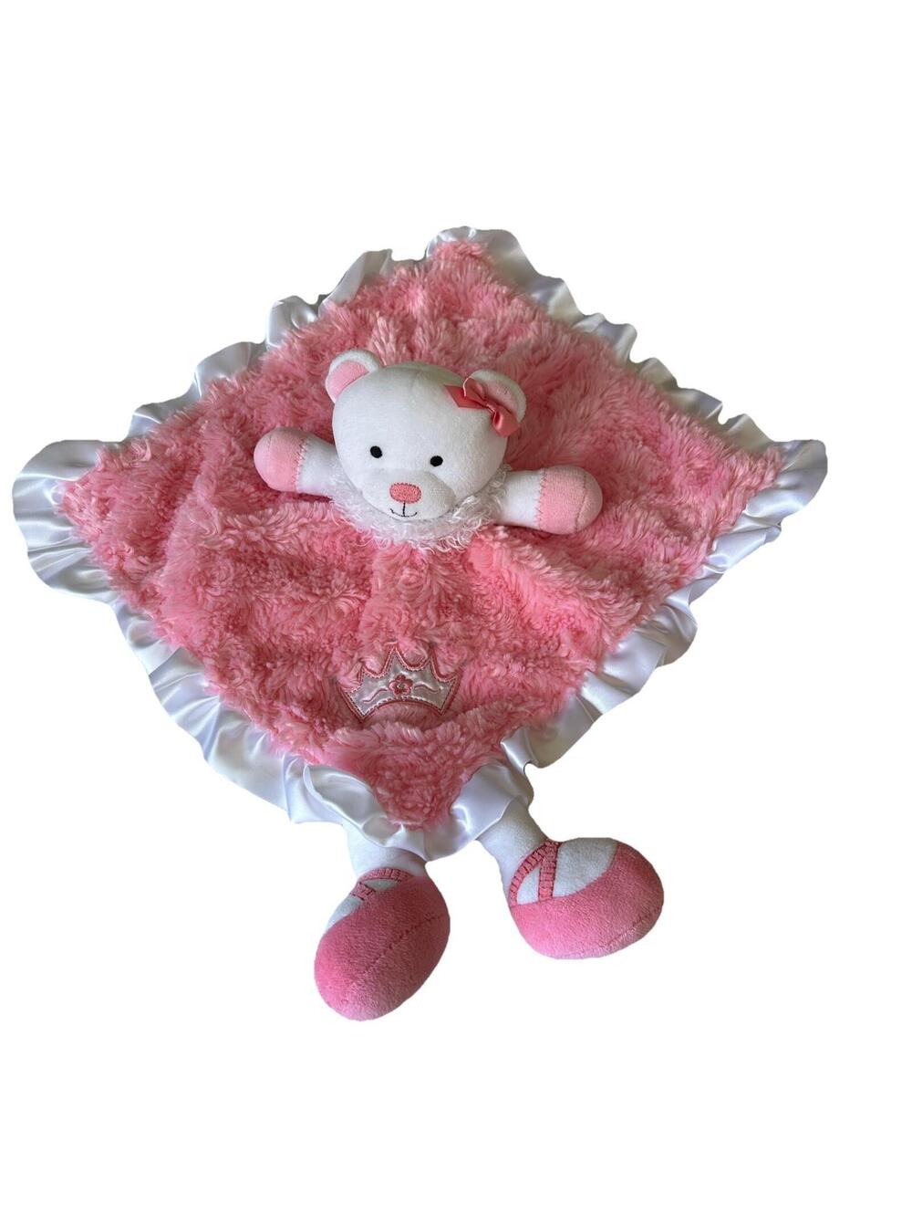 Baby Starters Bear lovey pink plush satin back baby security blanket Crown 12”
